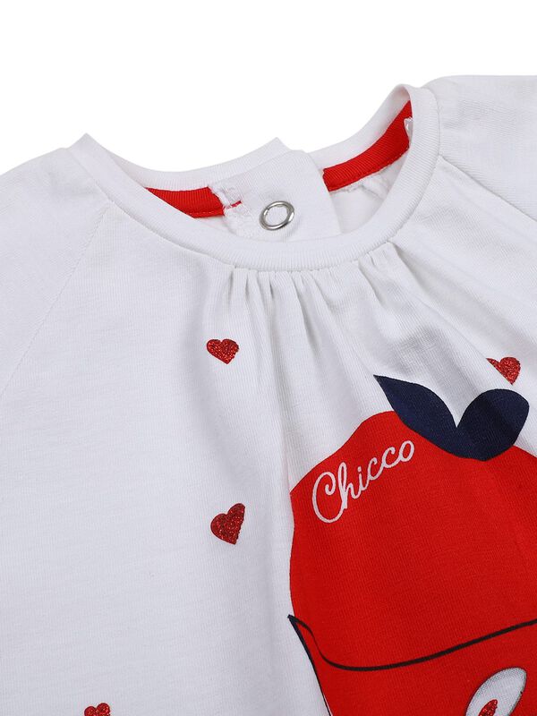 Girls White Printed Short Sleeve Knitted T- Shirt image number 2